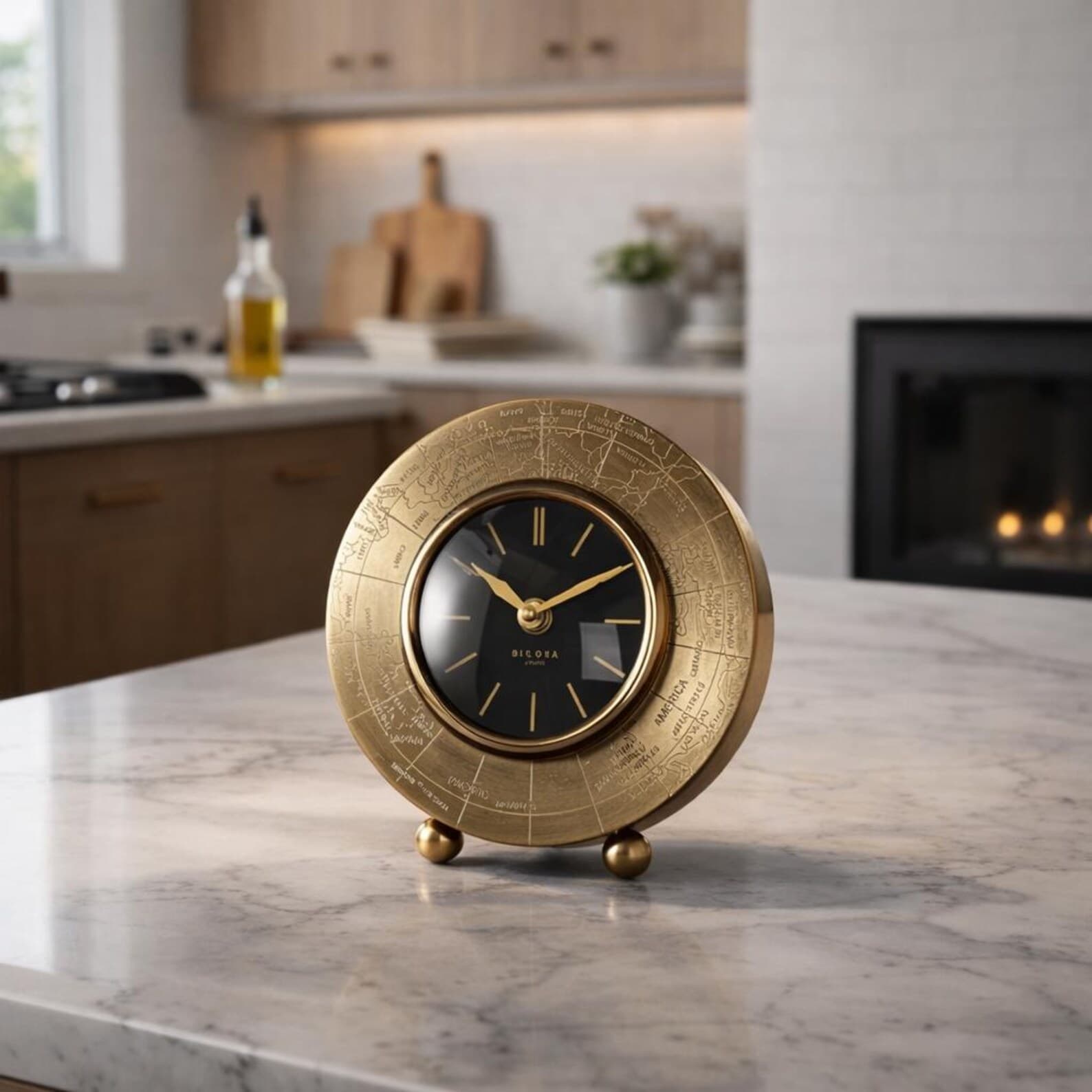 Engraved wood and brass desk clock for work anniversaries